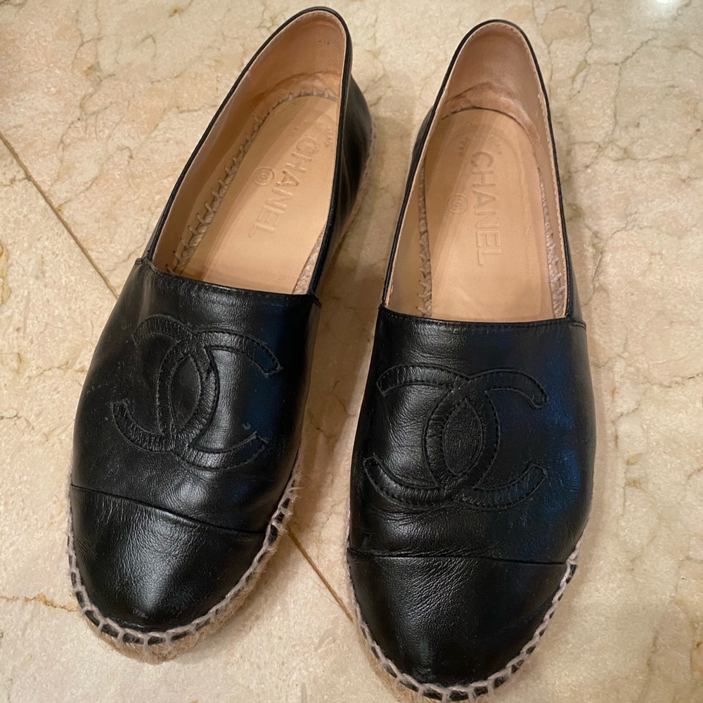 Chanel authentic black lambskin espadrille